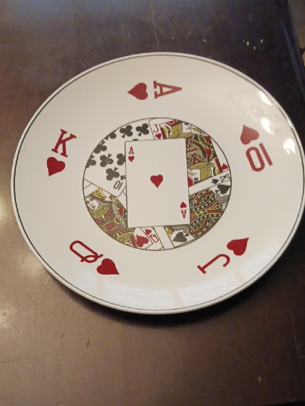12-1/2" Serving Plate with White, Red, & Black Playing Card Motif - Poker,Euchre